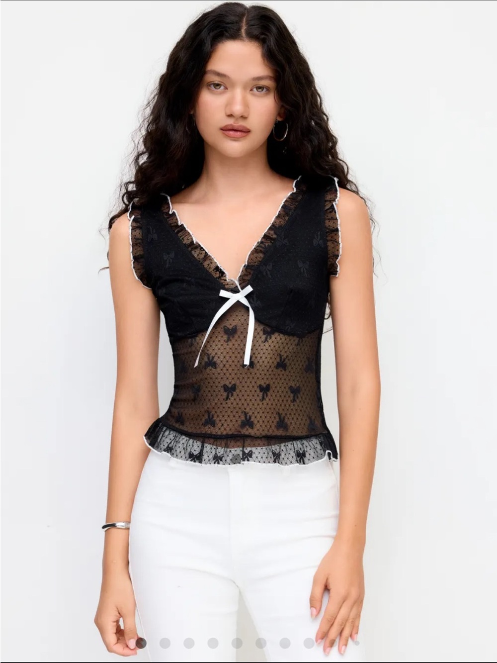 Cider Black Sheer Lace Bow-Front Camisole